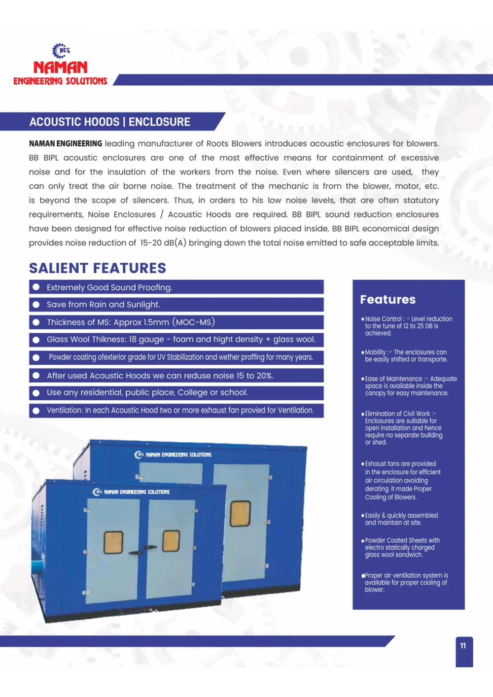 Acoustic enclosure catalogue page